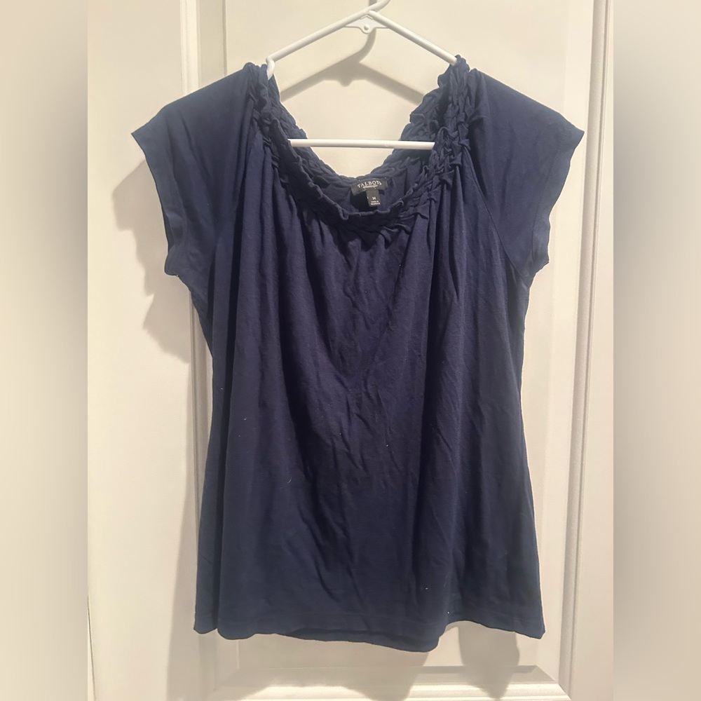 Talbots Navy Braided Scoop Neck Short Sleeve Top